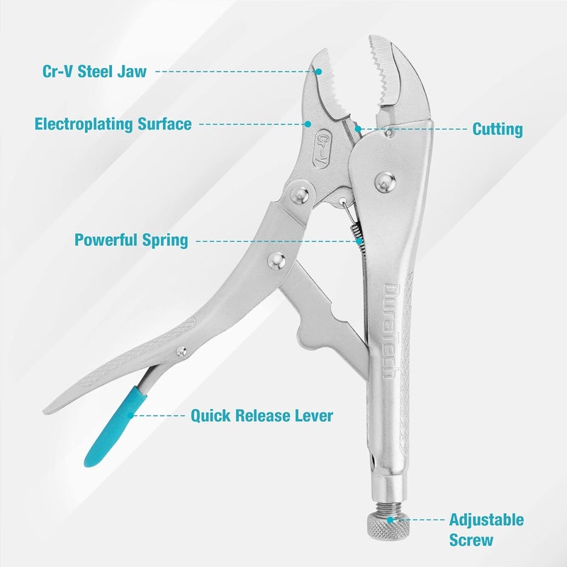 DURATECH 10-Inch Locking Pliers, Premium Cr-V Construction, Curved Jaw Locking Pliers with Wire Cutter, Fit for Clamping Twisting Welding - Image 2